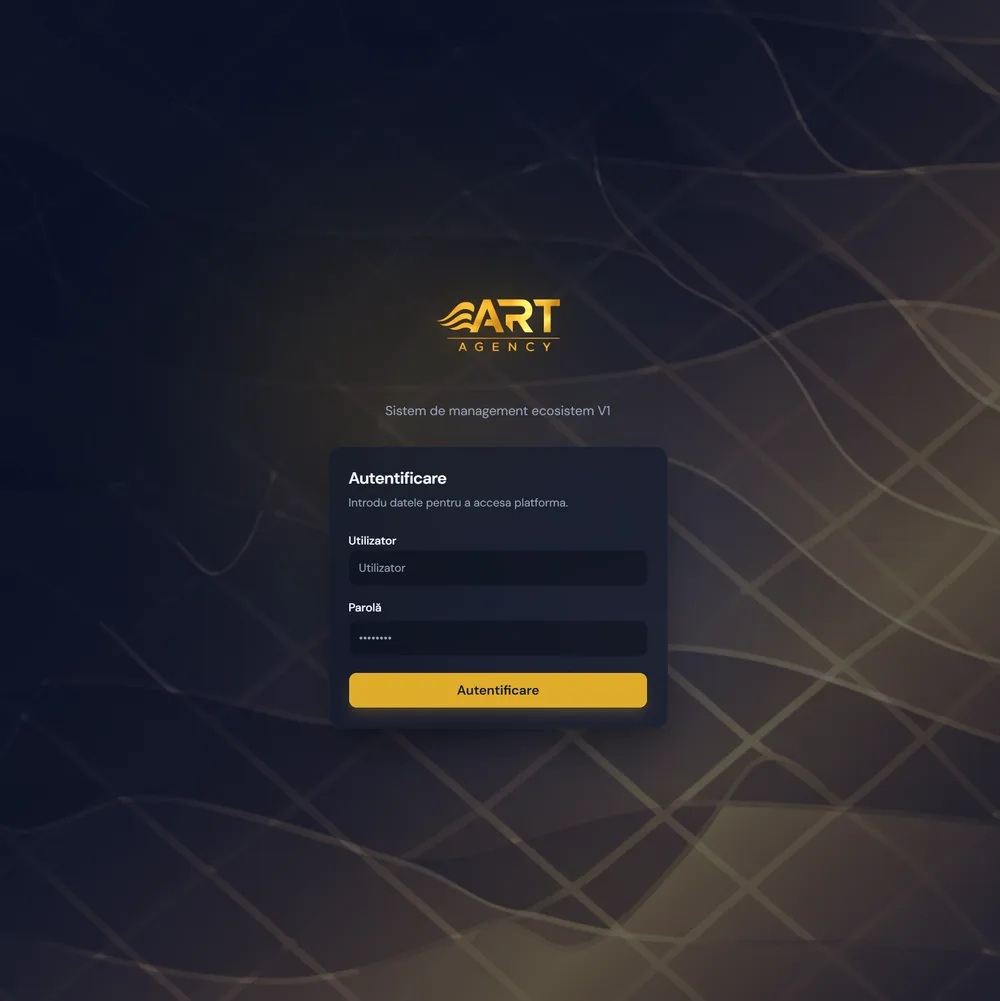 Ecranul de autentificare al aplicației Art Agency
